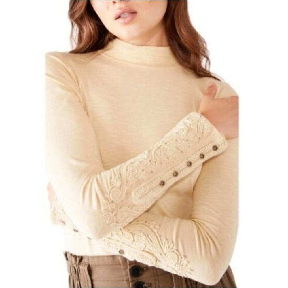 Free People Hooked On You Turtleneck Top In Wheat Size M